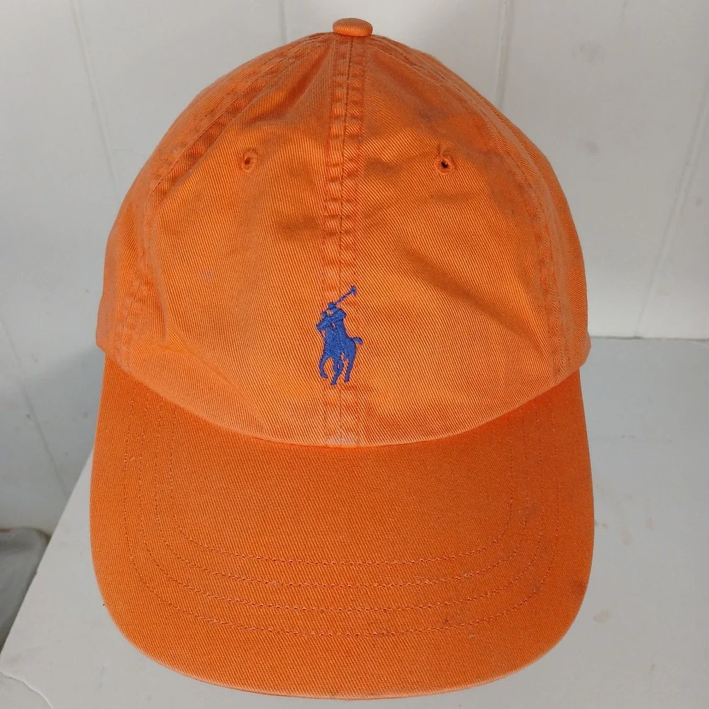 Polo Ralph Lauren Dad Hat Men OS Orange Blue Pony Logo Cotton Chino Twill Cap